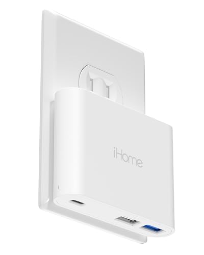 iHome 3-Port (1 USB C, 2X USB A) Fast Charger, MagSafe Compatible for iPhone 12, 12 Pro, 12 Pro Max, 12 Mini, SE2, 11, 11 Pro, 11 Pro Max, XR, X/Xs, iPad Pro- Foldable Prongs, Compact Power Delivery