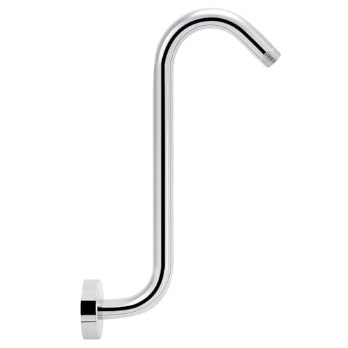 Image of NearMoon S Shaped Shower Head Riser Arm, Shower Extender Arm with Flange, Standard 1 /2 inch Connection- Bathroom Accessory (12 Inch, Chrome)