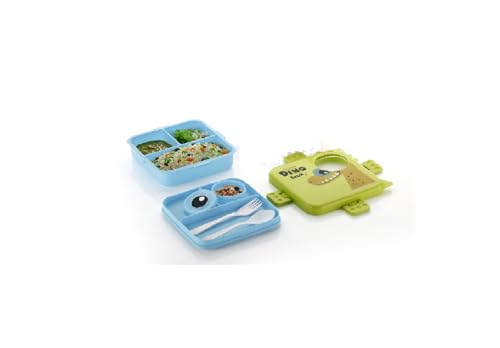 Image of Clazkit 3-Compartment Dinosaur Printed Design Lunch Box - BPA-Free Bento Box with Plastic Tray, Spoon & Container for School, Office, Travel - 1120ml + 70ml, Green