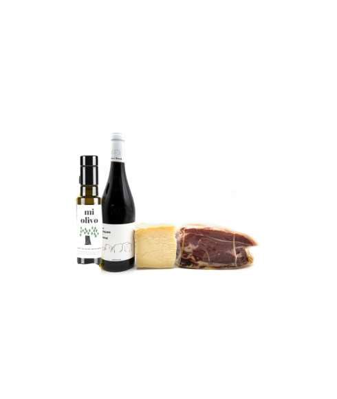 DEGUSTA TERUEL. Caja de Navidad con Jamón, Queso, Vino y Olivas.