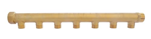 SOMATHERM FOR YOU, Collecteur laiton 7 départs Mâle 15/21, Entrée Femelle 20/27, Sortie Mâle 20/27, idéal pour installations sanitaires et chauffage, pression 10 bar, température max 90°C
