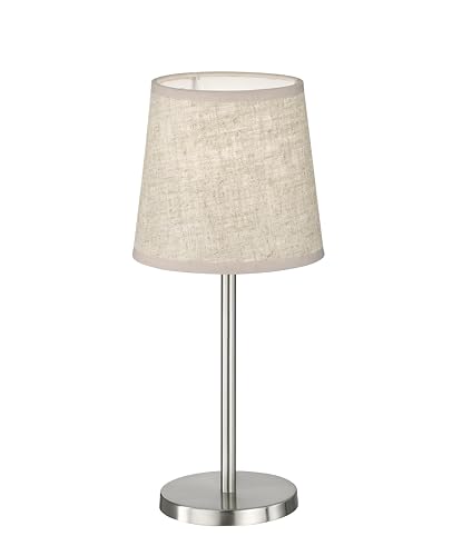 Fischer & Honsel Tischleuchte Rimini | nickelfarben matt| Stoffschirm sandfarben Leinen| H: 30 cm, D: 14 cm| mit Schnurschalter| 1x E14 max. 25 W ohne Leuchtmittel