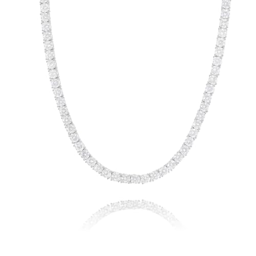 Lulu Mel Tennis Necklace for Women Men, 3/4/5mm Gold Plated Classic silver Tennis Chain Choker Necklace 16-24 Inches, Iced Out 5A Cubic Zirconia Stones Diamond Chain Lady Fashion Dainty Jewelry