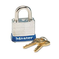 Master Lock MLK7D FOUR-PIN TUMBLER LOCK, LAMINATED STEEL BODY, 1-1/8" WIDE, SILVER/BLUE, TWO KEYSFull Package Of:4 EA