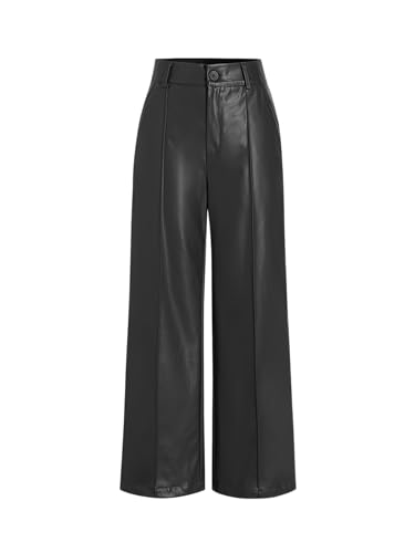 CIDER Faux Leather Solid High Waist Wide Leg Trousers