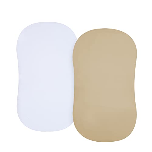 Image of PHF Soft Bassinet Sheets, 2 Pack Silky Comfy Breathable Cradle Sheets for Baby Boys Girls, Univeral Fit for Most Cradle and Bassinet Mattress, White & Khaki