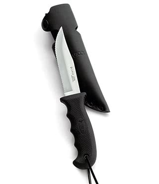CUTCO Model 5719 Black Clip Point Knife with Double-D serrated edge blade Leather sheath and lanyard included