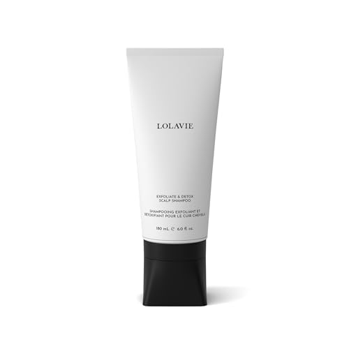 LolaVie Exfoliate & Detox Scalp Shampoo - 6 oz - 2-in-1 Clarifying Shampoo & Scrub with Activated Charcoal & AHAs - Reduces Flaking, Boosts Volume - Color Safe - All Hair Types