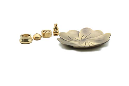 Alasida Bronze sakura Flower Incense Burner Holder and 4 Style Brass Incense Holder for Stick,Cone, Coil Incense Ash Catcher Incense Burner Gift Set