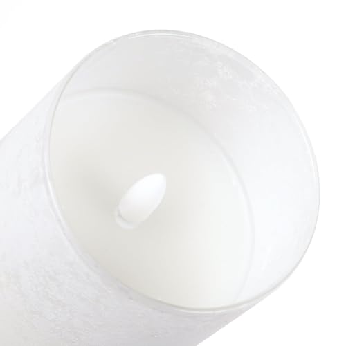 Image of White Glass Flameless Candles Remote Timer Wedding Decor Set of 3 | White Sandblasted Glass, Warm White LED Glow, Real Wax, 10 Key Remote, 2 4 6 8 Hour Timer, 3 Sizes
