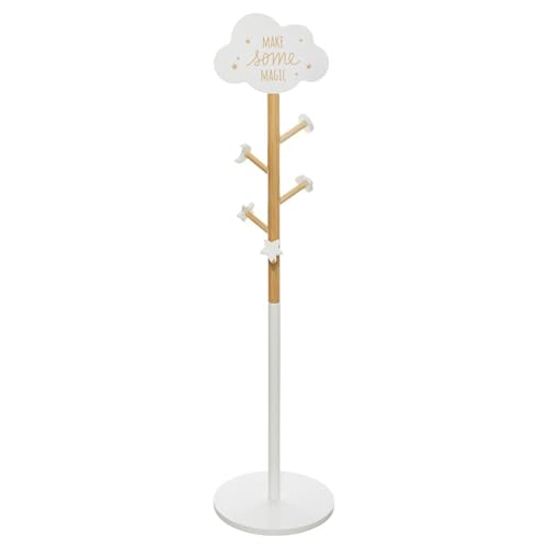Well Home - Perchero Infantil de Madera con Decoración de Nube - 5 Ganchos Blanco - Ø32 x H.135,5 cm
