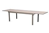 Hespéride - Table de Jardin Extensible Piazza Café - 12 Places - Aluminium Traité Epoxy Antirouille - Plateau Verre Trempé Effet Bois - Meuble d'Extérieur à Rallonge Coulissante