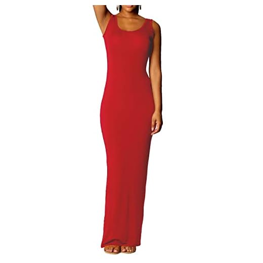 Mikos Damen Boho-Sommerkleid, ärmelloses Stretch-Maxikleid, Langes Hippie-Strandkleid, Langes Oberteil, Kleid (326) (XL, Rot)