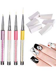 Rocutus 4pcs Colorful Nail Art Liner Brushes,8pc Gradient Sponge,UV Gel Painting Acrylic Nail Brush Pen Set,Nail Art Painting Flower Drawing Line Pen 5/9/11/20mm