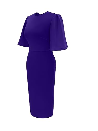 Image of Memoriesea Women's Basic Bodycon Ruffle Flared Short Sleeve Pencil Midi Dress