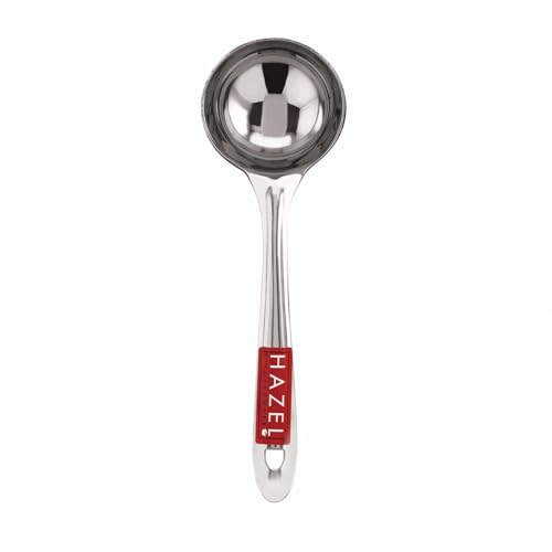 HAZEL Stainless Steel Ladle for Kitchen | 7.3 cm Dia Round Soup Serving Spoon | Heavy Duty Kitchen Spoodle for Cooking, Serving, Curry, Dosa, Gravy