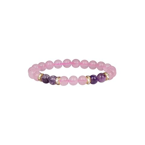 Ouubuuy Rose Quartz Bracelet Natural 8mm Rose Quartz match Amethyst Gemstone Bead Healing Crystal Bracelets for Womens Girls Cover