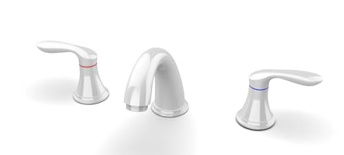 Bathroom Sink Faucet, Faucet for Bathroom Sink, Widespread White Bathroom Faucet 3 Hole with Stainless Steel Pop Up Drain and cUPC Lead-Free Hose - (White)