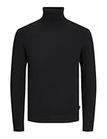 JACK & JONES Herren Dünner Rollkragen Strickpullover | Klassischer Rundhals Sweater | Langarm Basic JJEEMIL, Farben:Schwarz, Größe Pullover:L