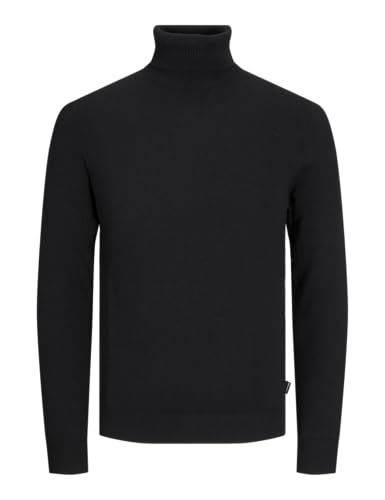 JACK & JONES Herren Dünner Rollkragen Strickpullover | Klassischer Rundhals Sweater | Langarm Basic JJEEMIL, Farben:Schwarz, Größe Pullover:XL