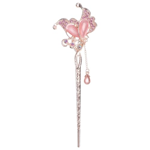 Minkissy Rhinestone Chinese Hair Stick Retro Butterfly Hair Chopsticks with Tassel Pendant Hairpin Chignon Pin for Women Girls