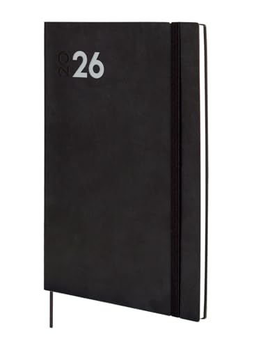 Finocam - Agenda 2026 Semana Vista Vertical | Enero - Diciembre (12 meses) | Agenda Anual 2026 con goma elástica y cinta punto| Tapa Blanda Dynamic Mara - Negro - Catalán