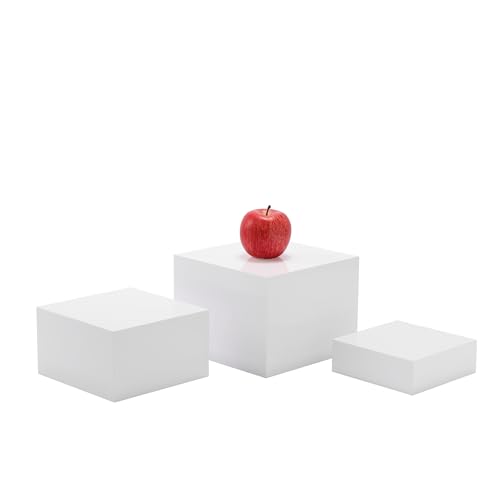 BEYLANG Buffet Display Risers, Acrylic Cube Display Nesting Risers with Hollow Bottoms (6",7",8")x1Set-Glossy White by BEYLANG - Used condition - CA$15.27