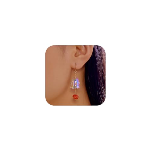 SLOONG Cute Halloween Earrings for Women Dangle Colorful Ghost Pumpkin Gold Dangle Earring Hallowee Jewelry Accessories Hypoallergenic