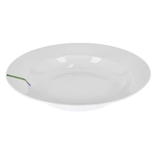 رويال فورد طبق عميق دائري من البورسلين مقاس 8 انش - اطباق ماجي والحساء والمعكرونة | طبق مع ديكور كلاسيكي مرح | مثالي للحساء والحلوى والايس كريم والمزيد (ابيض)