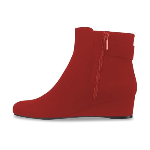 Pazzion Women Elegant Rhinestone Brooch Low Wedge Heel Ankle Boots Side Zipper Closed Toe Booties Fashion Dating Dress Shoes Size 4-16 US4