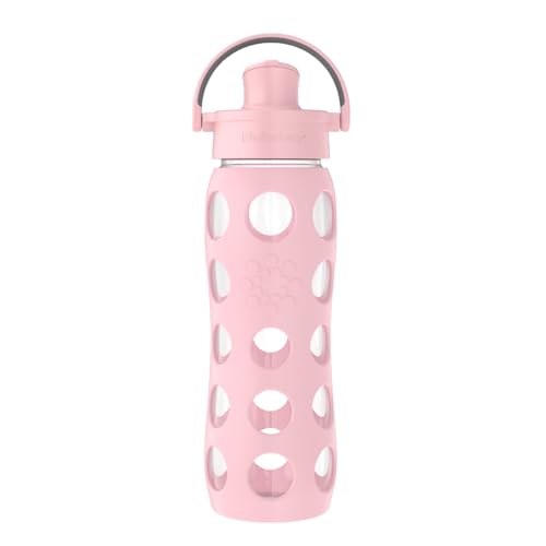 Lifefactory 22-Ounce Active Flip Cap Glass Water Bottle, 22oz, Desert Rose