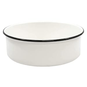 Tablecraft Enamelware Collection Black Rim Solid White Enamel Deep Bowl Baking Pan Camping Farmhouse Home Restaurant Porcelain over Steel Vintage Boho Retro 1013 Round 36 Deep