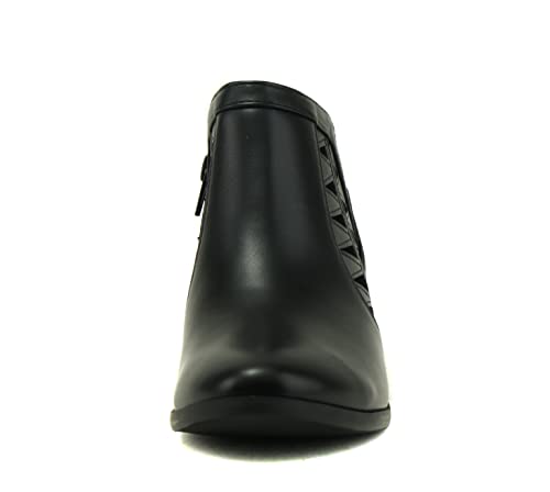 Image of Soda CHANCE Womens Perforated Cut Out Stacked Block Heel Ankle Booties (Wide Fit Available)