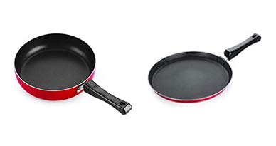 HD Houseware Classic Range Aluminum Non-Stick Combo Set Red Tapper Pan (22CM) and Red Dosa Tawa (22CM)