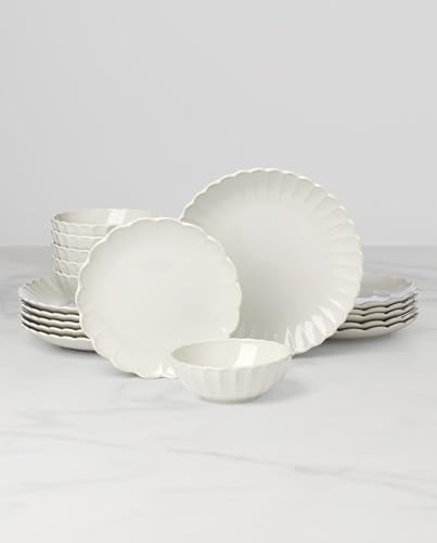 Image of Lenox Dinnerware Sets, French Perle Scallop White 18-Piece Dinnerware Set, Service For 6, Stoneware Material, Dishwasher Safe, Microwave Safe, Bowls, Plates And Bowls, Dinner Dishes (White, 18 Piece)