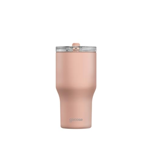 Gocase Copo Life Premium - Aço Inoxidável com Tampa e Canudo Tritan, Parede Dupla Isolada a Vácuo, Bebidas Quentes ou Frias por muitas Horas (Rosa, 600 ml)
