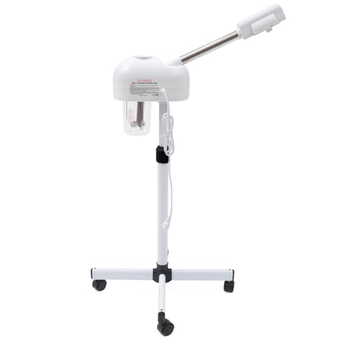 Vaporizador facial iónico de ozono, 750 W, vaporizador facial con ruedas, vaporizador facial para rejuvenecimiento profesional de la piel, pantalla LCD, boquilla giratoria 360°, con taza de agua de