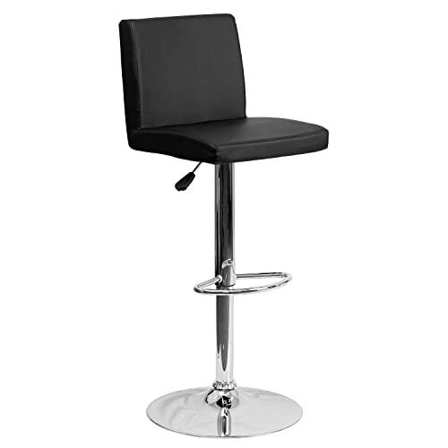 Butaco regulable de vinilo Flash Furniture con respaldo panel, color negro | Altura ajustable, estilo contemporáneo, base cromada y tapizado en vinilo miniatura 1