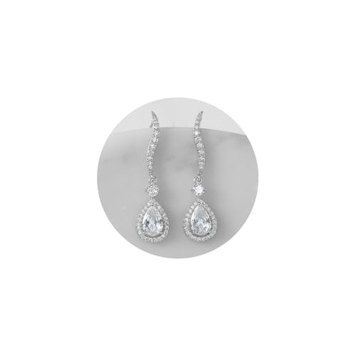 SWEETV Teardrop Bridal Earrings for Wedding, Brides, Bridesmaids, Pear Shaped Dangle Drop Earrings for Women Prom Formal Party