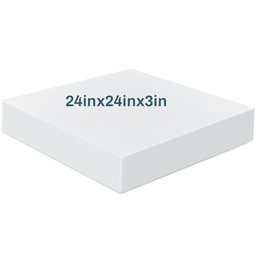 Frienda 1 Pack 3 x 24 x 24 Upholstery High Density Craft Foam Sheets Replacement Square Cut to Size Cushion Chair Padding Suitable for Shipping Packing Cushion Foam Mailing Cosplay(White)