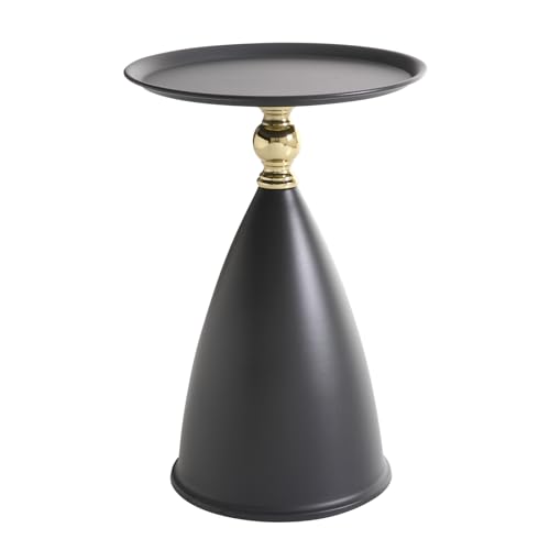 seonyou Round Side Table Modern Small End Table, Black Pedestal