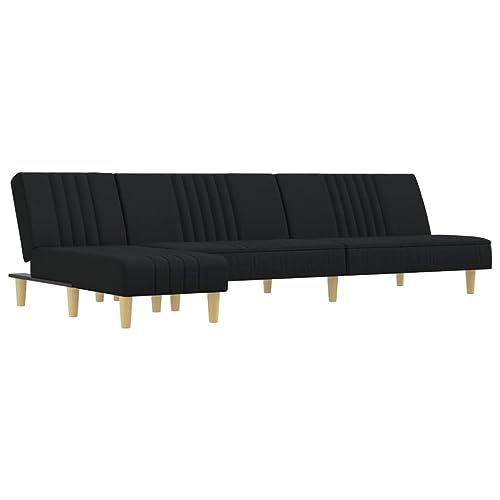 KTHLBRH Sofá cama en forma de L, color negro, 255 x 140 x 70 cm, de tela, para salón, dormitorio, dormitorio, oficina, salón