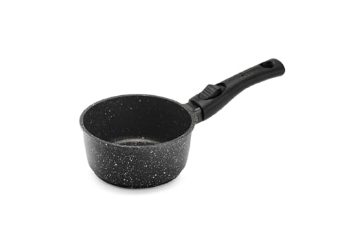 Pradel Excellence - PCUI001005 - Casserole Fonte d'Aluminium Premium Ø16cm - Revêtement Anti-Adhésif Façon Pierre - Manche Amovible - Tout Feu dont Induction, Noir