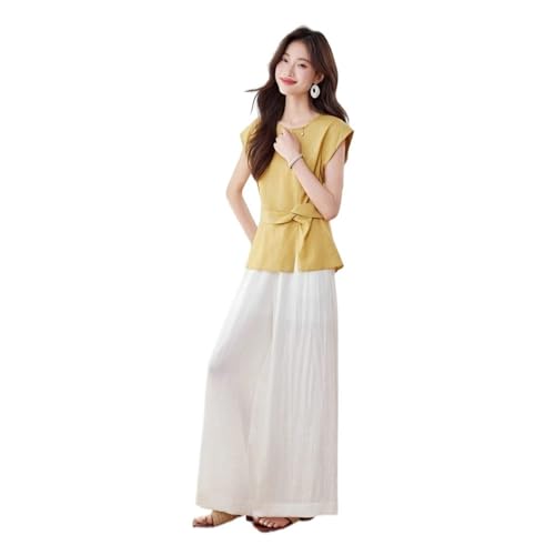 Conjunto de dos piezas de estilo francés para mujer con pantalones palazzo de pierna ancha frescos