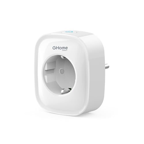 GHome Smart Enchufe Inteligente,Smart Alexa Plug Compatible con Alexa Google Home,Control Remoto por APP, Mide el Consumo de Energía Temporizador de Control de Voz, SOLO en WiFi de 2.4 GHz