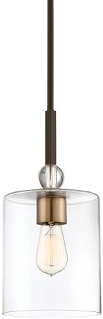 Minka Lavery 3089-416 Studio 5 Mini Pendant, 1-Light, 60 Total Watts, 7-in H x 14.5-in W, Painted Bronze with Natural Brushed Brass