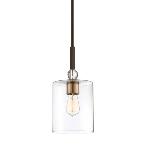 Minka Lavery 3089-416 Studio 5 Mini Pendant, 1-Light, 60 Total Watts, 7-in H x 14.5-in W, Painted Bronze with Natural Brushed Brass by Minka Lavery - Used condition - US$95.06