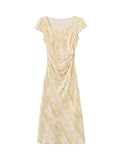 Women Elegant Short Sleeve Long Dress Spring Summer Formal Date Outfit