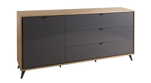 Madia della Linea CORNICE con 1 Anta e 3 Cassetti Mobile Soggiorno Porta TV Moderno LxAxP 185.2x86x40.7 cm Rovere Oak Mielato e Titanio Made in Italy grigio
