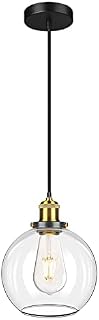 Glass Pendant Light, Industrial Clear Glass Hanging Lamp Vintage Ceiling Light Fitting Fixture for Kitchen Island Bedroom Hallway Loft - 8 inch / 20cm Diameter